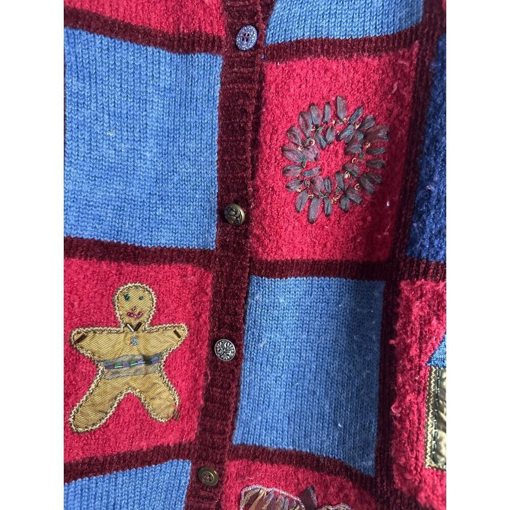 VTG Wool Blend Christmas Sweater Women’s L Holiday Patchwork Festive Knit Y2K - Picture 7 of 8